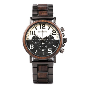 BOBO BIRD Wooden Men Watches Relogio Masculino Top Brand Luxury Stylish Chronograph Military Watch Great Gift for Man OEM