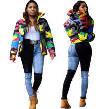 Load image into Gallery viewer, 2019 Camo Print Winter Jacket Women Festival Warm Parka Down Bubble Coat Top Warm Thick Parka Couple Wear Crop Puffer Jacket 4XL